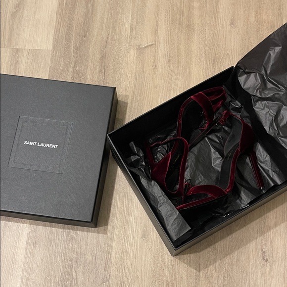 Saint Laurent Dark Red Velvet Heels - Picture 1 of 4